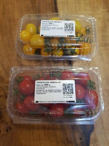 Embalagem da Ecofruto contendo Tomates Grape Vermelho e Amarelo